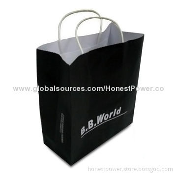 Retail Paper Bags with Twisted Paper Rope, Made of White Kraft Paper, Custom Sizes and Designs